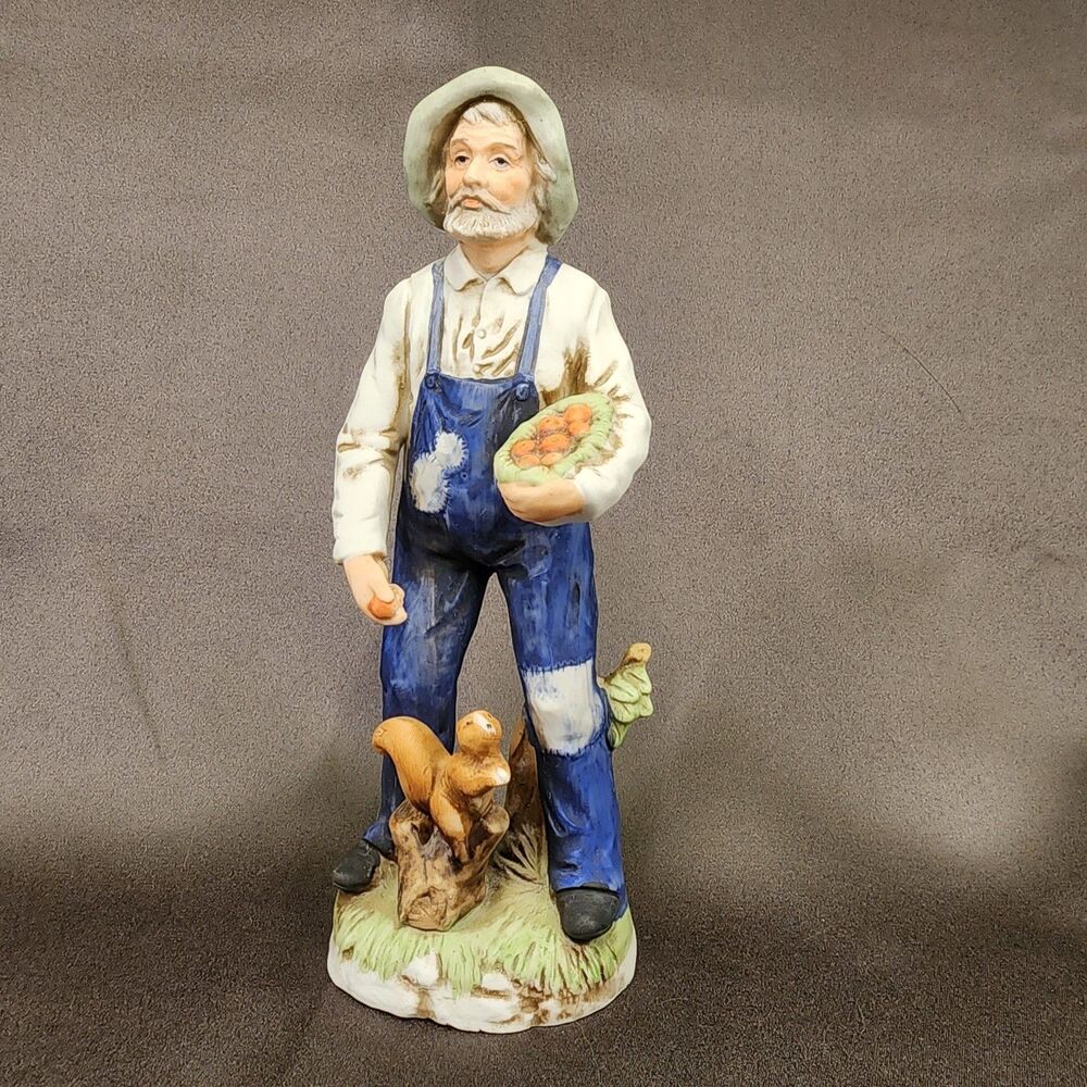 Porcelain Old Farmer Feeding Squirrel Figurine #1409 Homco Vintage 8"